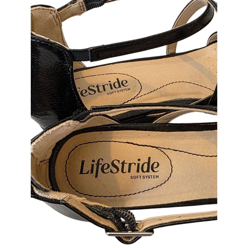 LifeStride Yolanda Black Crisscross Strappy Wedge Heel Sandal Size 8M - Picture 9 of 10